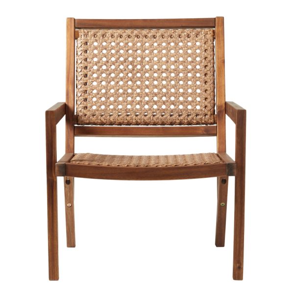 Coastal Solid Wood And Rattan Outdoor Accent Chair - Dark Brown Fashion