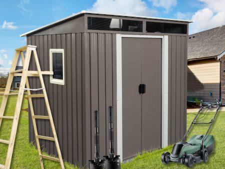 Outdoor Metal Storage Shed With Window Transparent Plate W540S00011 - Gray Supply