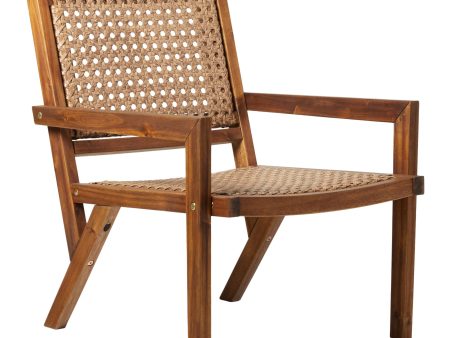 Coastal Solid Wood And Rattan Outdoor Accent Chair - Dark Brown Fashion