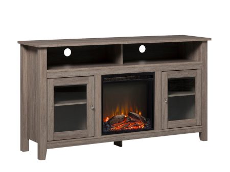 Classic Glass Door Fireplace Tall TV Stand For TVs Up To 65  - Driftwood Online now