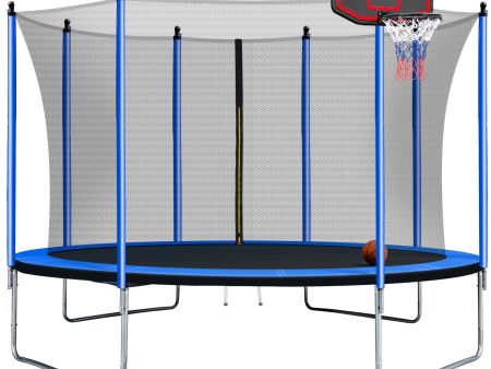 10Ft Trampoline With Basketball Hoop Inflator And Ladder (Inner Safety Enclosure) - Blue Cheap