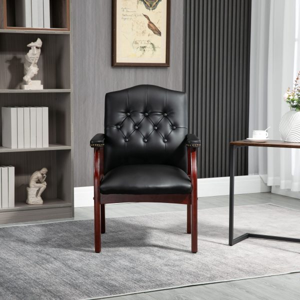 Leather Reception Guest Chairs With Padded Seat And Arms Ergonomic Mid-Back Office Executive Side Chair For Meeting Waiting Room Conference Office Guest Chairs - Black Online Sale