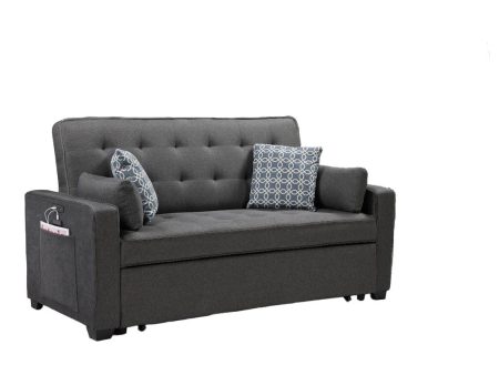 William - Modern Fabric Sleeper Sofa With 2 USB Charging Ports And 4 Accent Pillows - Gray Online now