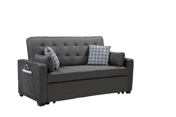 William - Modern Fabric Sleeper Sofa With 2 USB Charging Ports And 4 Accent Pillows - Gray Online now