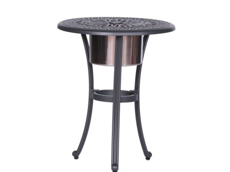 Outdoor Patio Aluminum Round Bistro Table Side Table With Ice Bucket - Gunmetal For Cheap