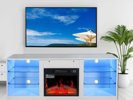 Fireplace TV Stand With 18  Electric Fireplace Heater, Modern Entertainment Center For TVs Up To 62  With Adjustable Glass Shelves And Storage Cabinets Cheap