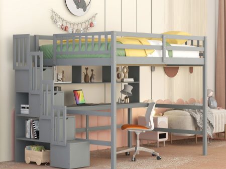 High Loft Bed With Built-In Desk, Ladder Platform, Ladders, Guardrails Supply