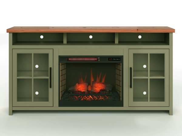 Vineyard - 74  Fireplace TV Stand Console For TVs Up To 85  - Sage Green And Fruitwood Online now