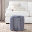 Round Pouf Knitted Blue   White Discount