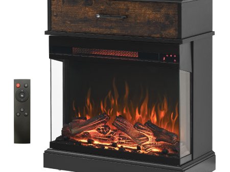 25  Stand Side Table With 3-Sided Glass Electric Fireplace - Antique Black For Cheap