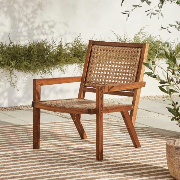 Coastal Solid Wood And Rattan Outdoor Accent Chair - Dark Brown Fashion