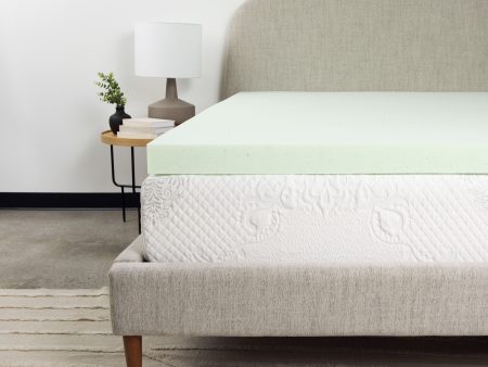 3  Short Queen Size Cool Gel Memory Foam Mattress Topper - Light Green Online now