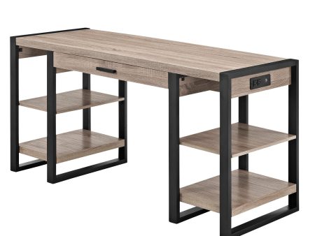 Modern Computer Desk With USB Ports - Driftwood Cheap