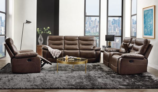 Aashi - Leather Gel Match Recliner Sofa - Brown Online now