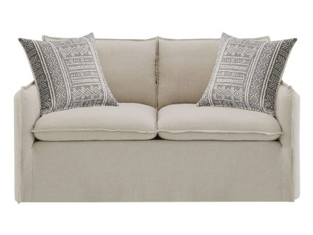 Upendo - Pattern Linen Loveseat With 2 Toss Pillows - Beige For Discount