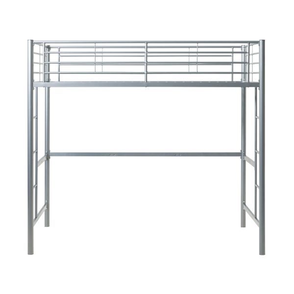 Modern Industrial Twin Over Loft Metal Bunk Bed Frame With Integrated Guardrails - Silver Sale