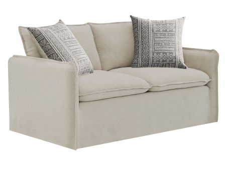 Upendo - Pattern Linen Sofa With 2 Toss Pillows - Beige Cheap