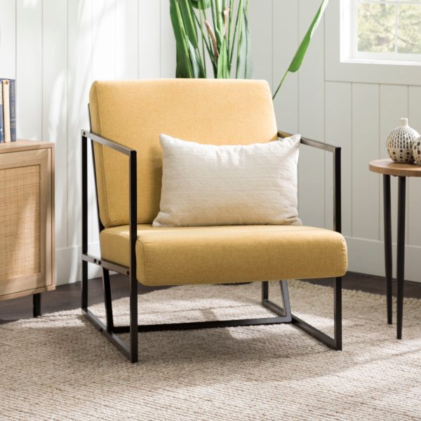 Modern Upholstered Chair With Metal Frame - Mustard For Discount