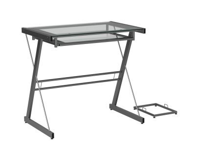 Modern Metal And Glass Computer Desk With Keyboard Tray - Silver For Cheap