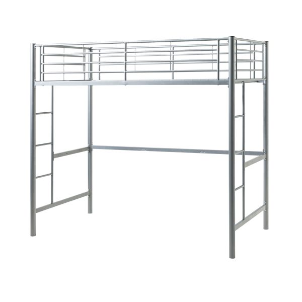 Modern Industrial Twin Over Loft Metal Bunk Bed Frame With Integrated Guardrails - Silver Sale